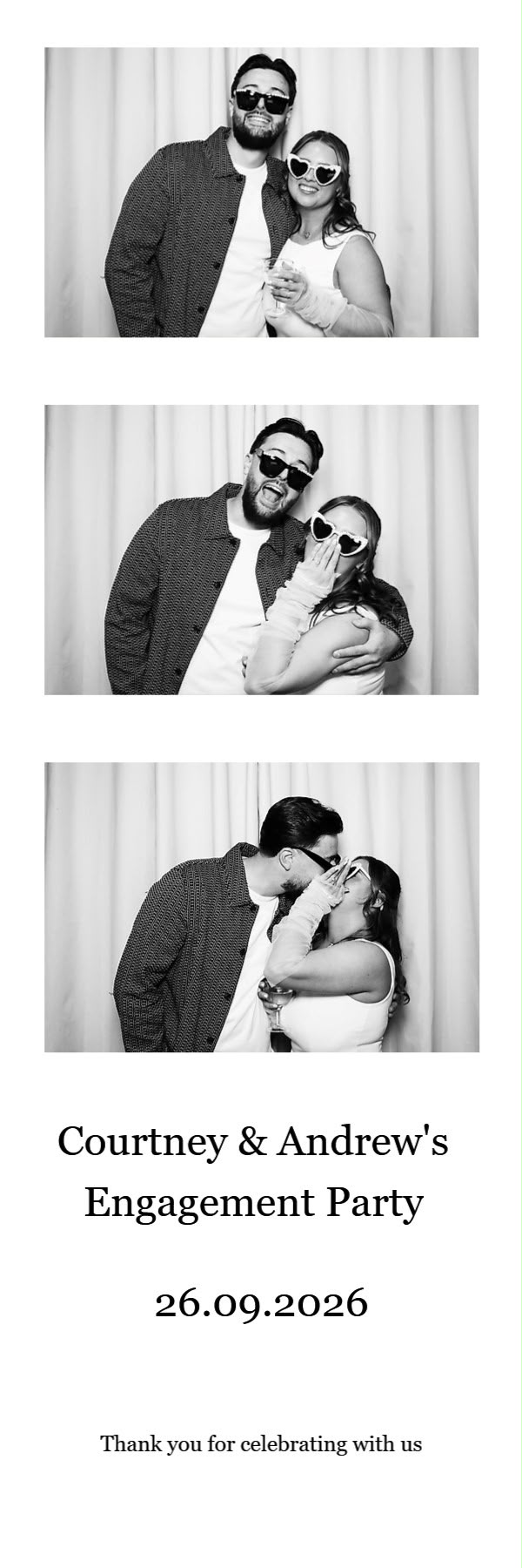 Custom three-photo print strip personalised for Courtney and Andrew's engagement party