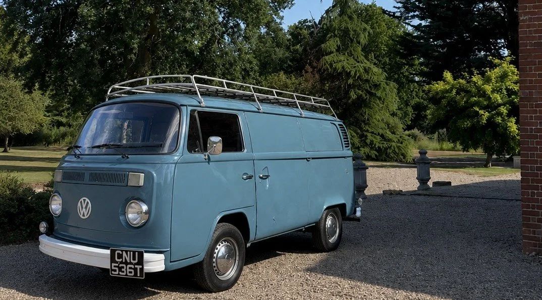 Rear view of Stitch showing the classic VW camper curves and vintage styling