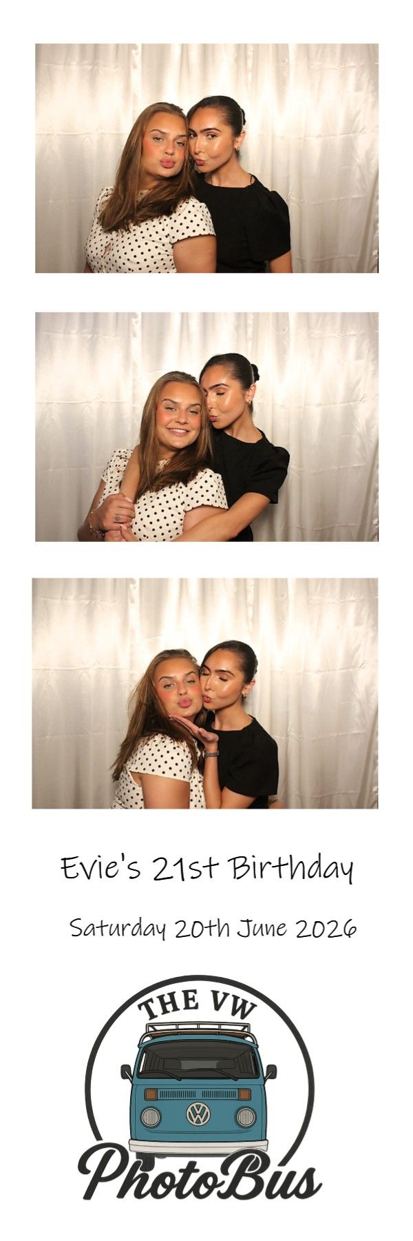 Photo strip of two friends posing at Evie's 21st Birthday