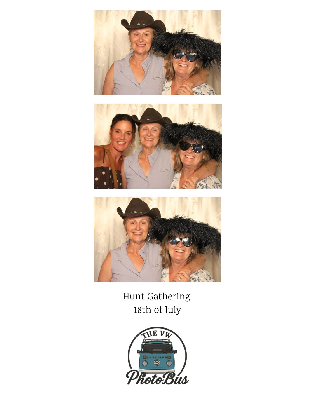 Hunt Gathering 2026 photo strip with guests in cowboy and feathered hats